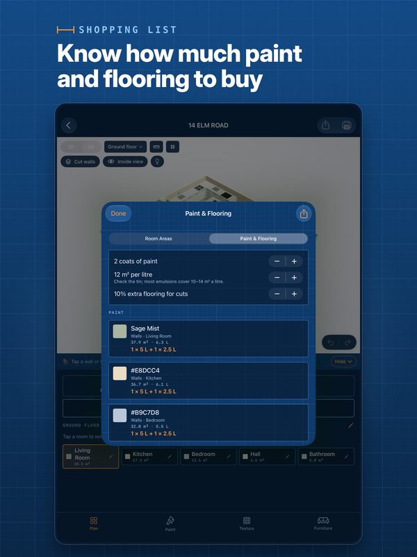 Paint and flooring list on iPad