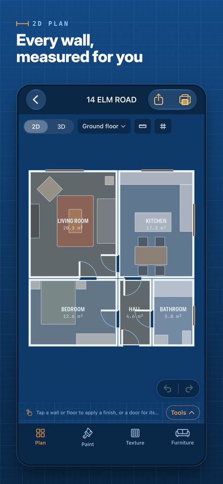 2D floor plan with room sizes