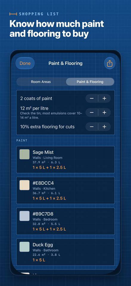 Paint and flooring shopping list