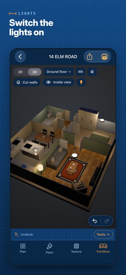 3D view with the lights on