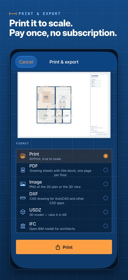 Print and export options